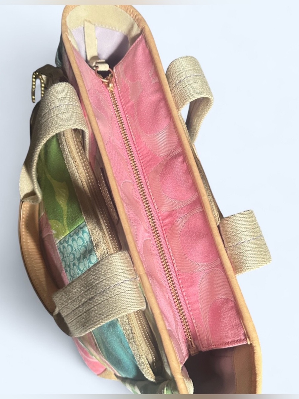 SOLD - rare vintage Y2K Coach Hamptons spring pastel patchwork tote bag - Picture 11 of 14